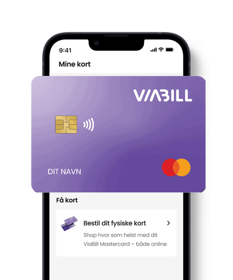 ViaBill Mastercard mockup på mobil – fleksibel betaling online og i butik